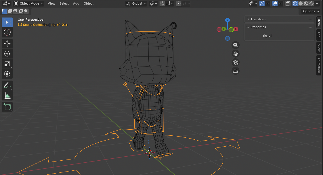 Das 3D-Charaktermodell eines anthropomorphen Fuchses ist in einem technischen User-Interface zu sehen.