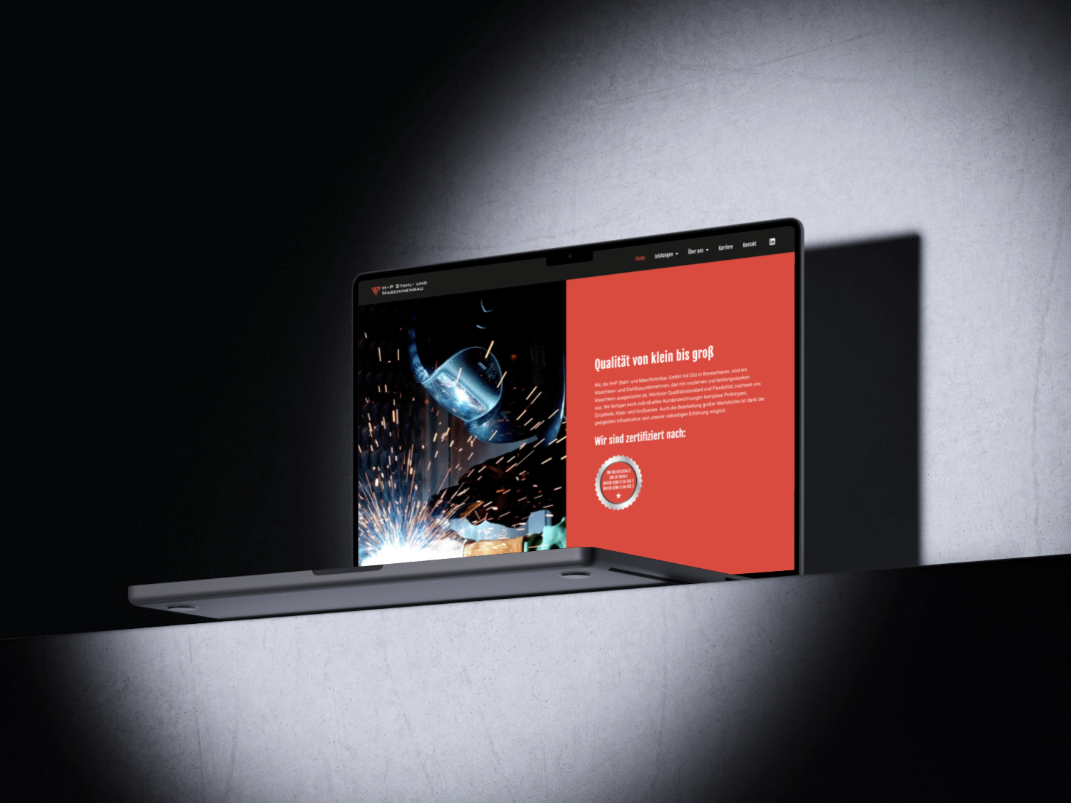 H+P Stahl- und Maschinenbau Website Mockup auf einem Laptop