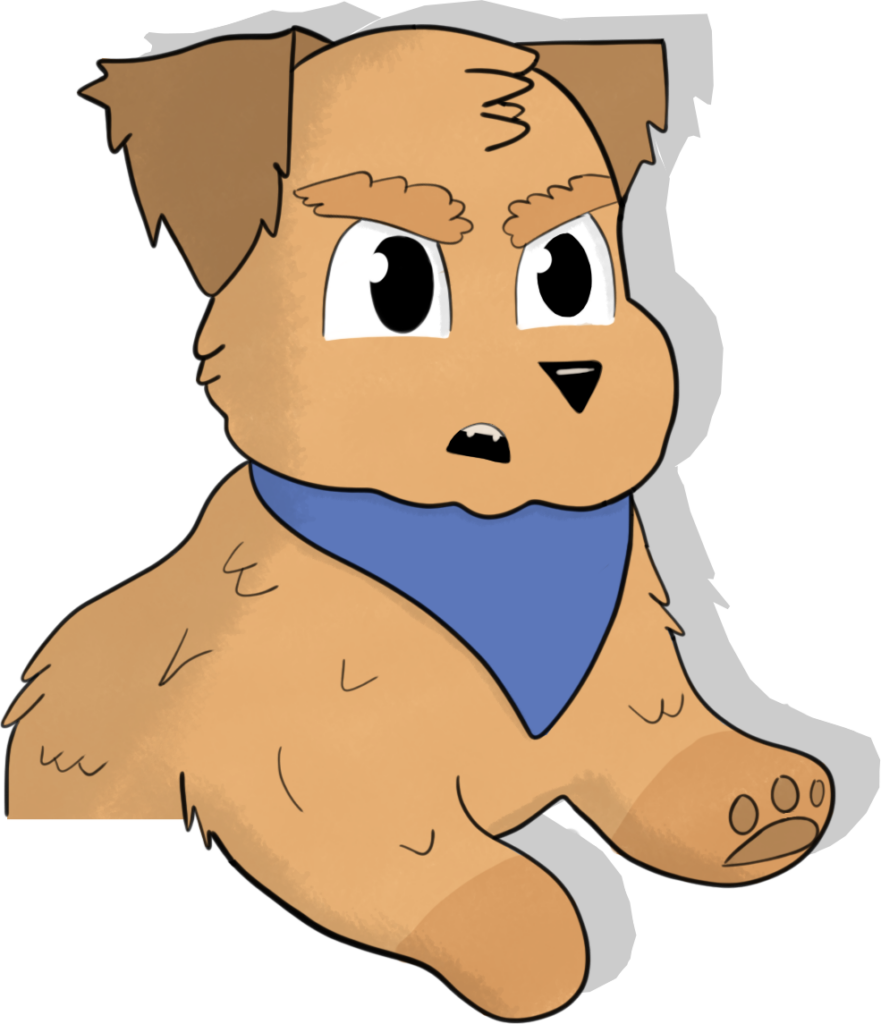 Ein Hund namens Bruno. Er ist ein Charakter aus dem illustrierten Comic "Machtkampf"