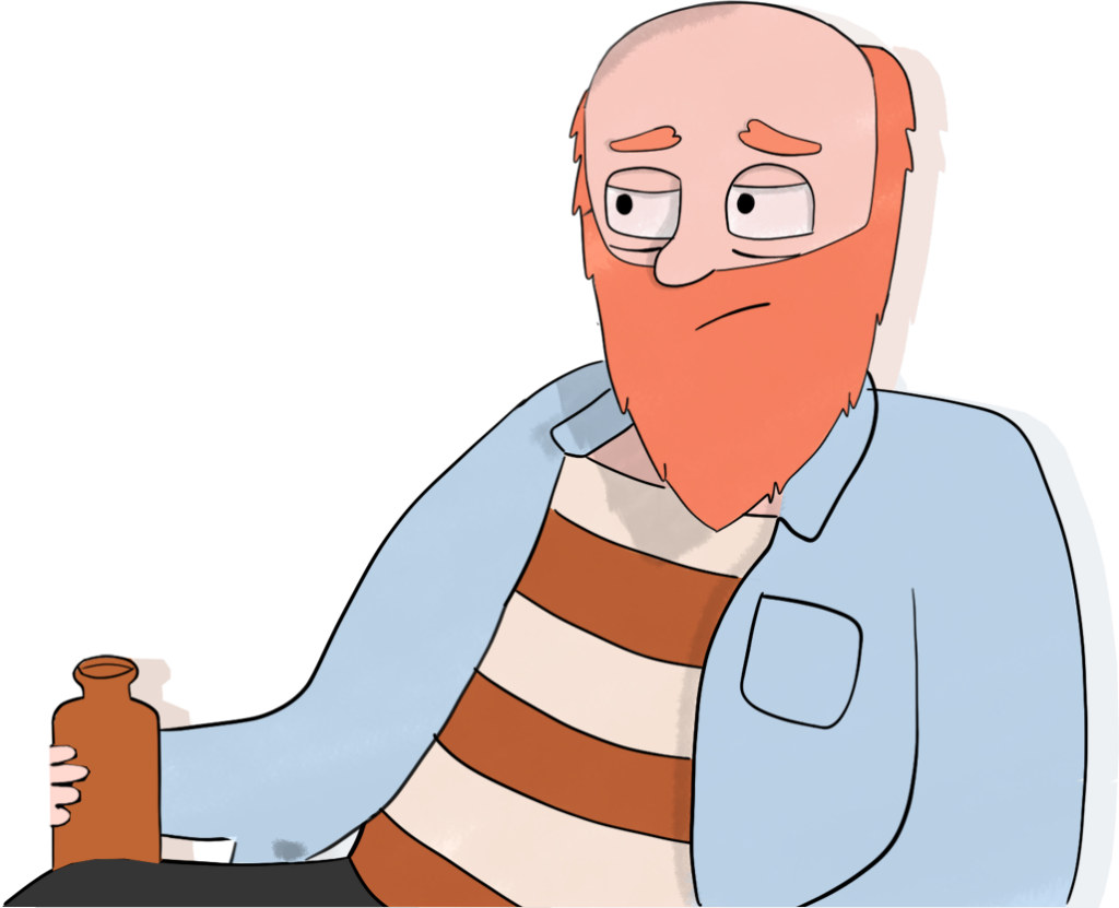 Ein Mann namens Heinz. Er ist ein Charakter aus dem illustrierten Comic "Machtkampf"