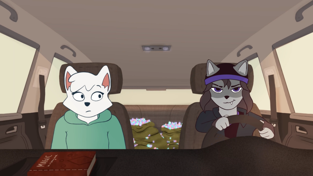 Pola und Freya sitzen im Auto im Film "Dimenscape"